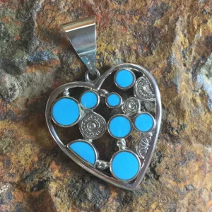 David Rosales Arizona Blue Inlaid Sterling Silver Pendant Heart