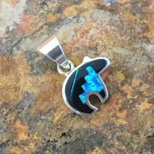 David Rosales Black Beauty Fancy Inlaid Sterling Silver Pendant Little Bear