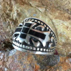 David Rosales Black Jade Inlaid Sterling Silver Ring