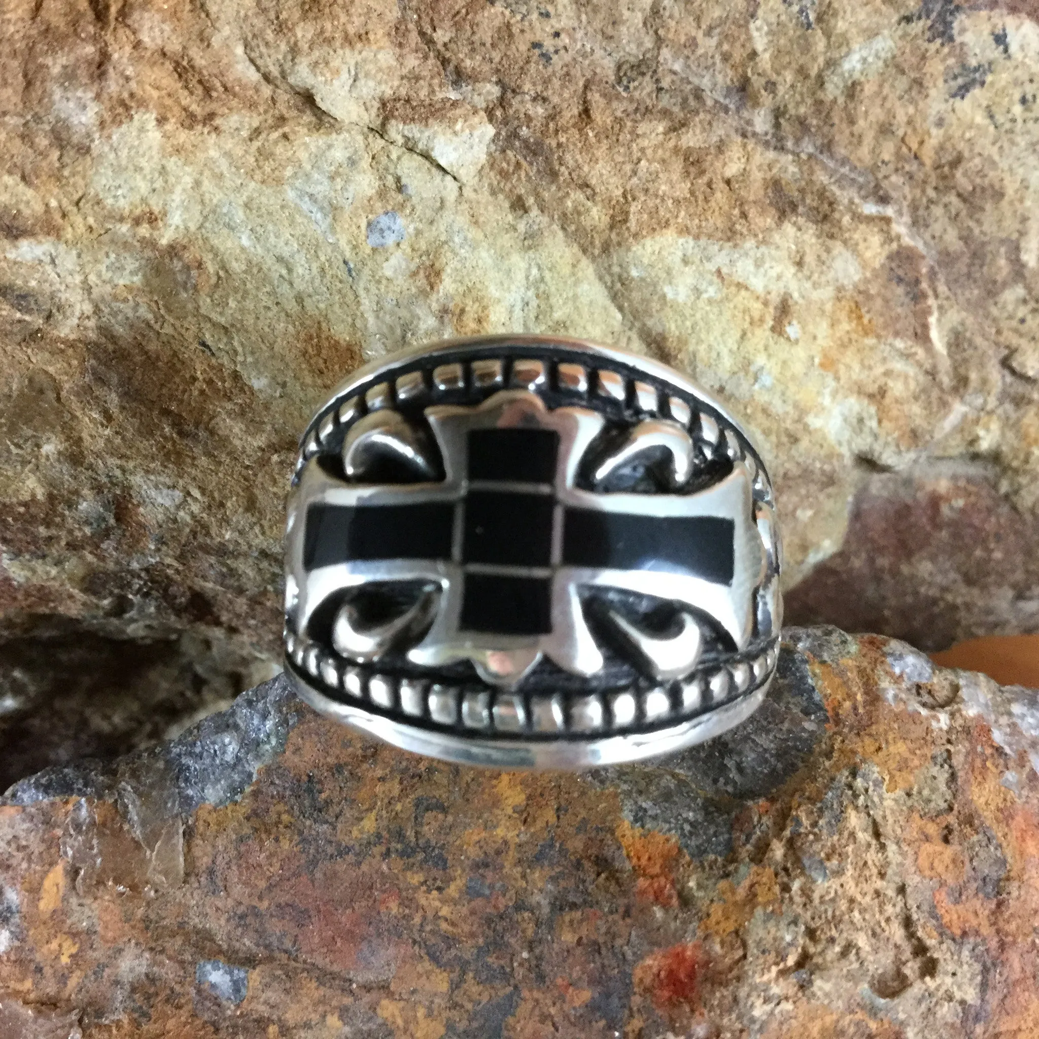 David Rosales Black Jade Inlaid Sterling Silver Ring