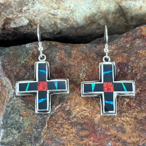 David Rosales Red Moon Inlaid Sterling Silver Earrings Cross