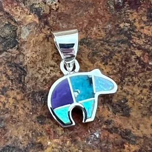 David Rosales Shalako Inlaid Sterling Silver Pendant Little Bear