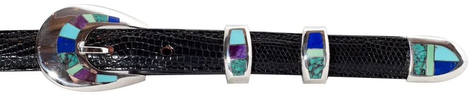 David Rosales Sugulite, Lapis & Turquoise 3/4" Inlaid Ranger Belt Buckle
