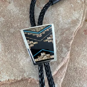 David Rosales Turquoise Creek Fancy Inlaid Sterling Silver Bolo Tie