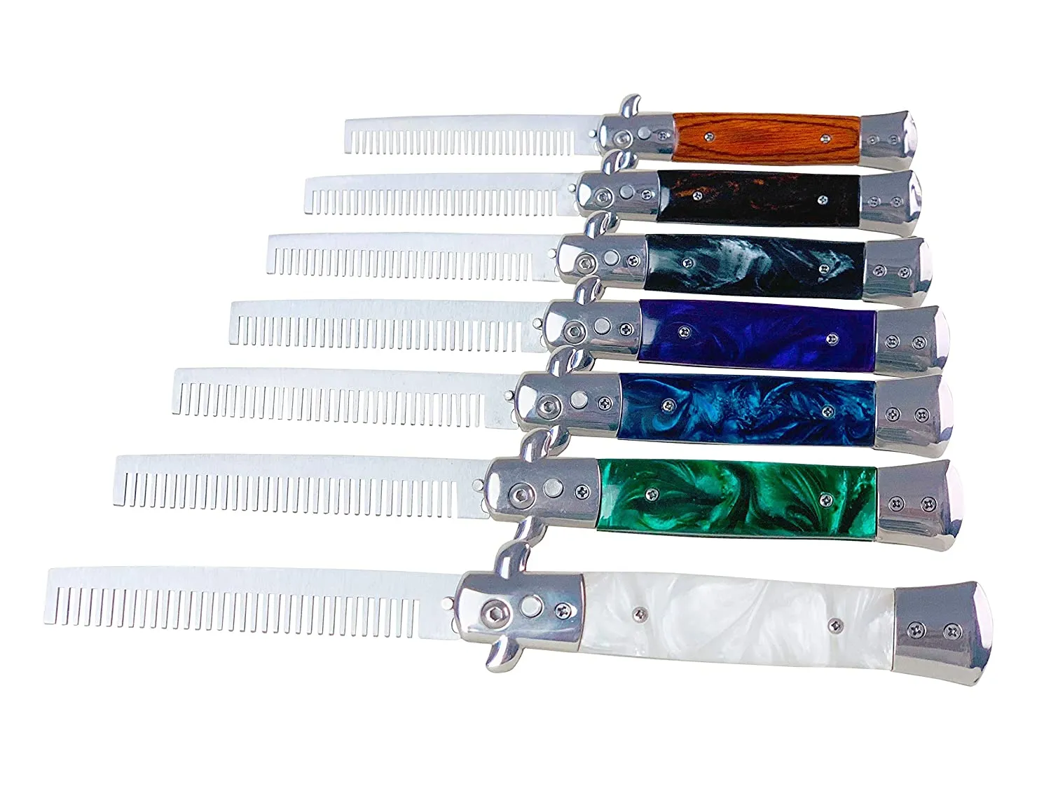 Designer Metal Switchblade Comb