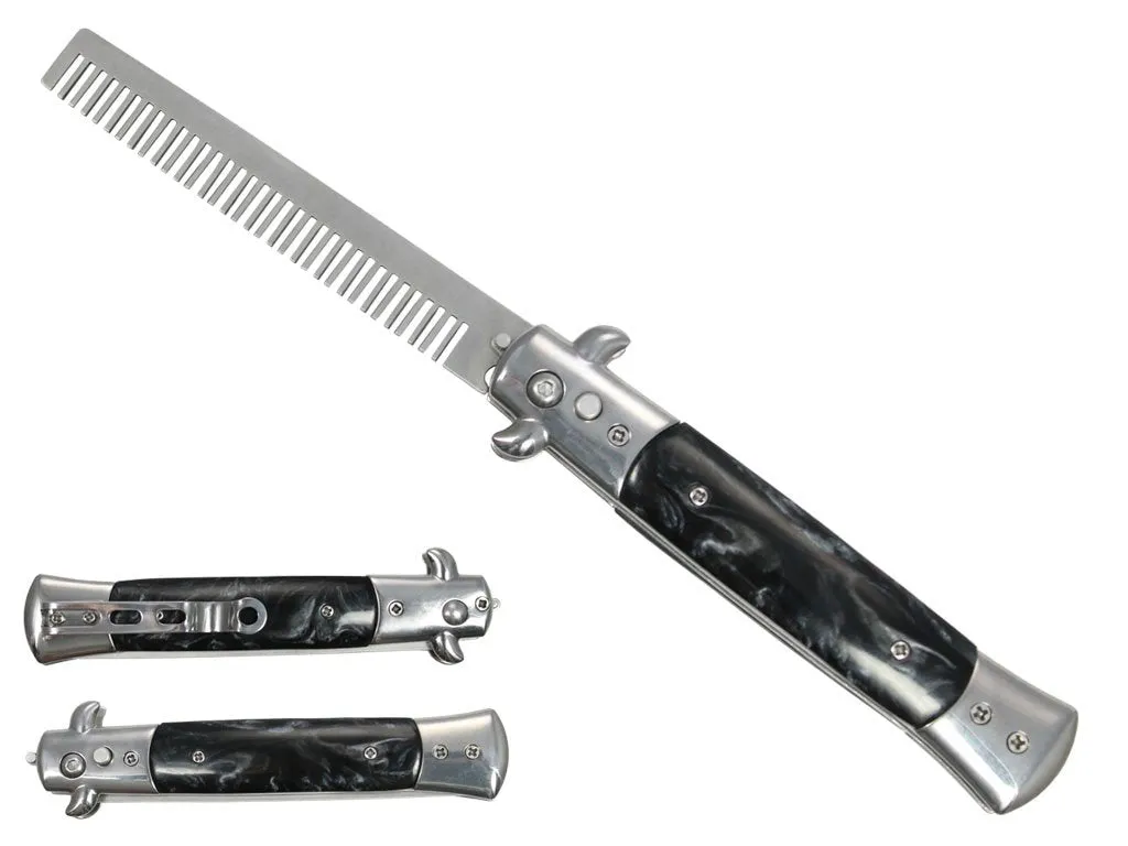 Designer Metal Switchblade Comb