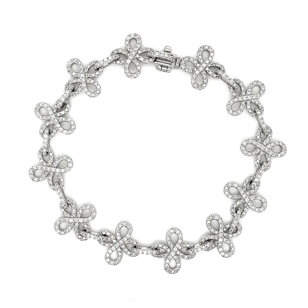 Diamond & 18K White Gold Tennis Bracelet- "Lucky Clover"