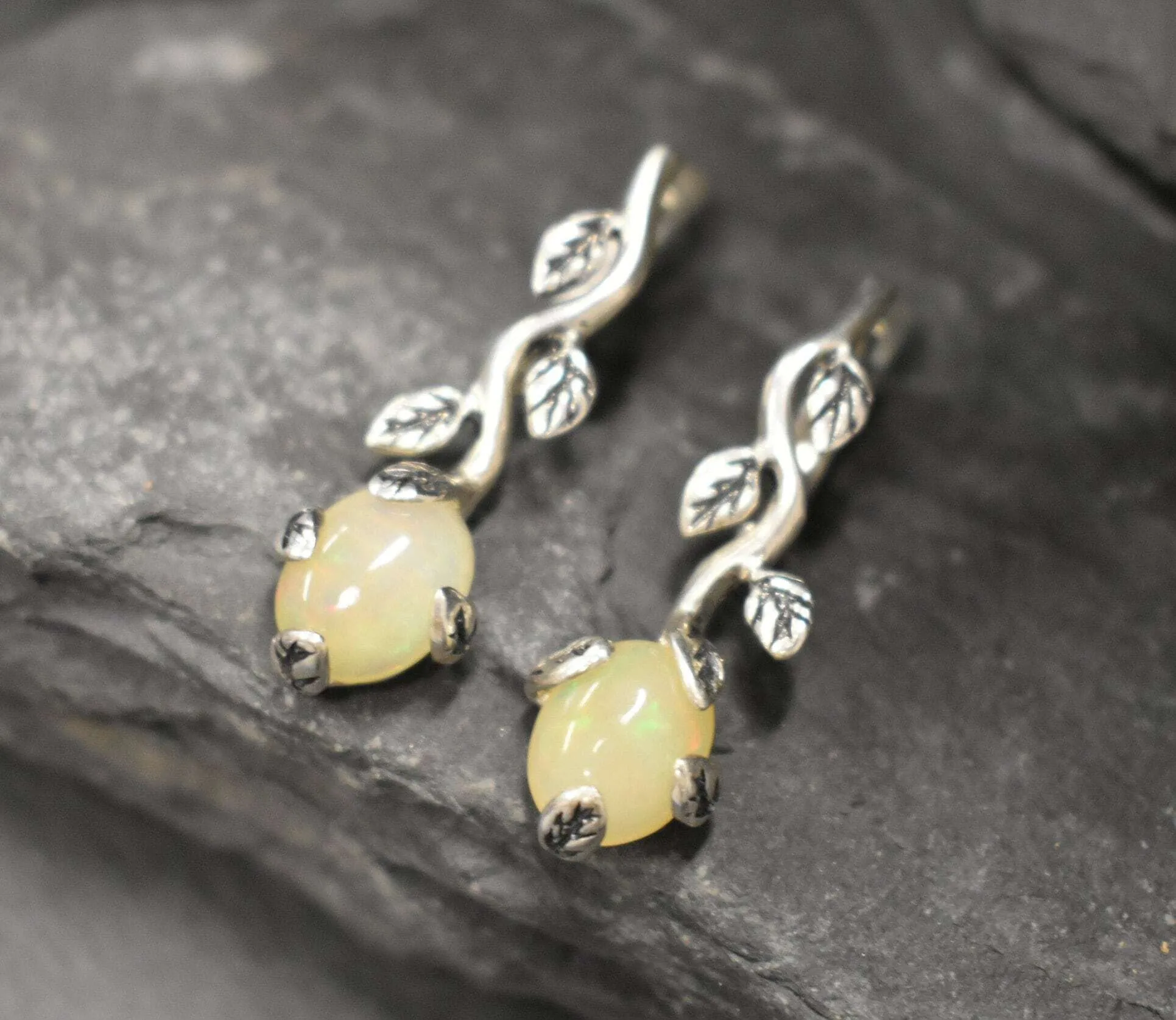 Drop Opal Earrings - Genuine Opal Earrings - Leaf Branch Earrings