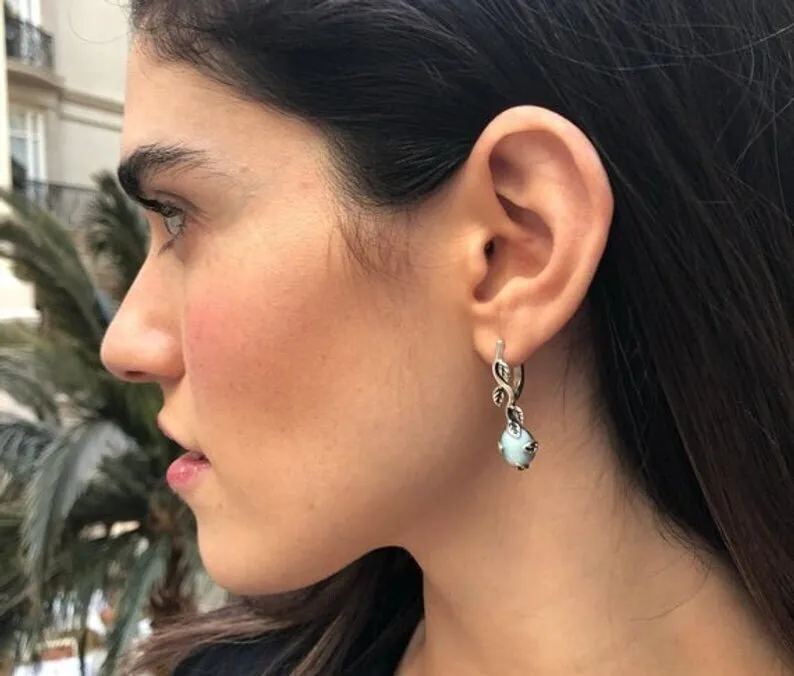 Drop Opal Earrings - Genuine Opal Earrings - Leaf Branch Earrings