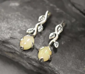 Drop Opal Earrings - Genuine Opal Earrings - Leaf Branch Earrings