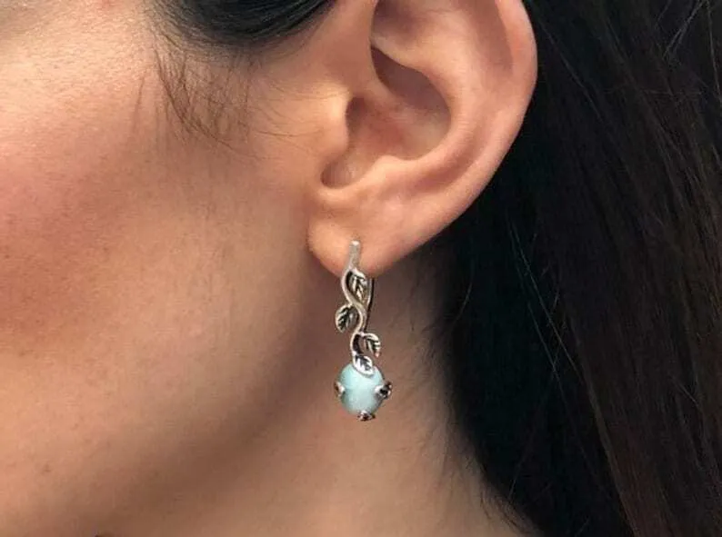Drop Opal Earrings - Genuine Opal Earrings - Leaf Branch Earrings
