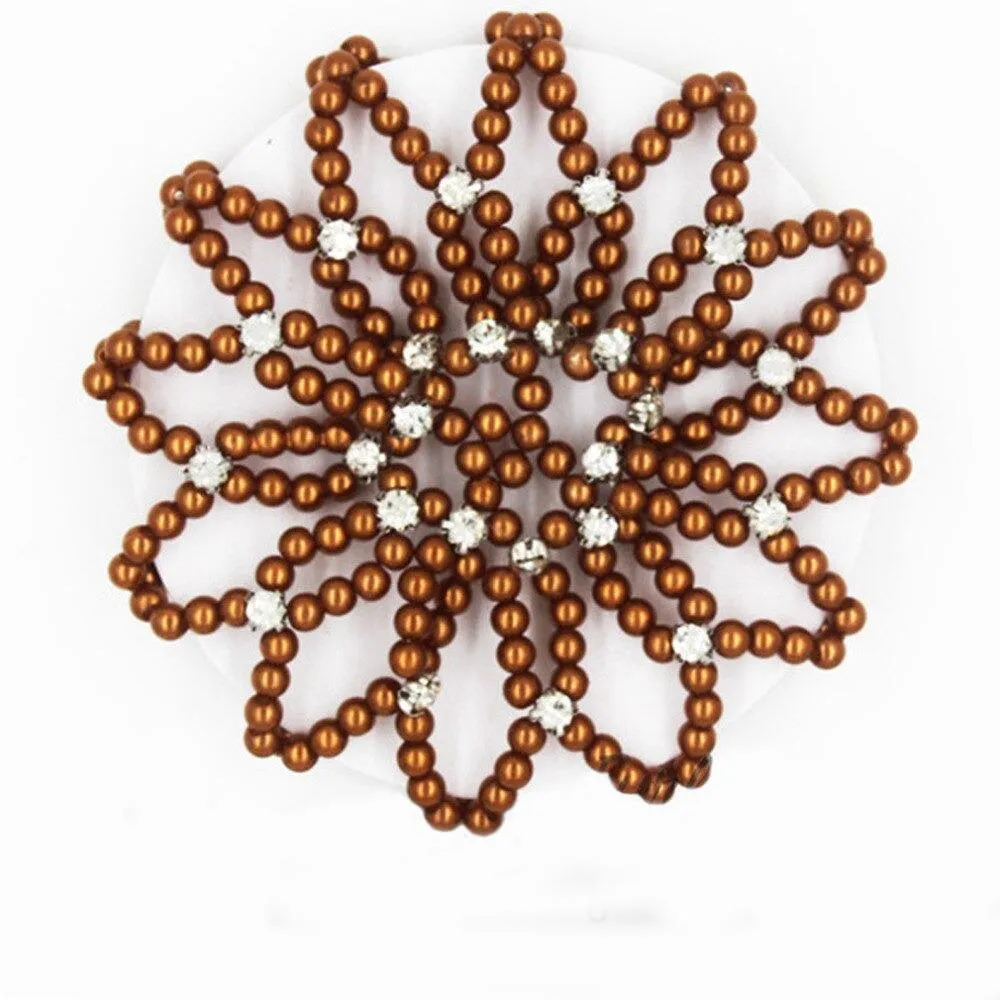 Elastic Crochet Pearls with Shiny Rhinestones Hair Bun