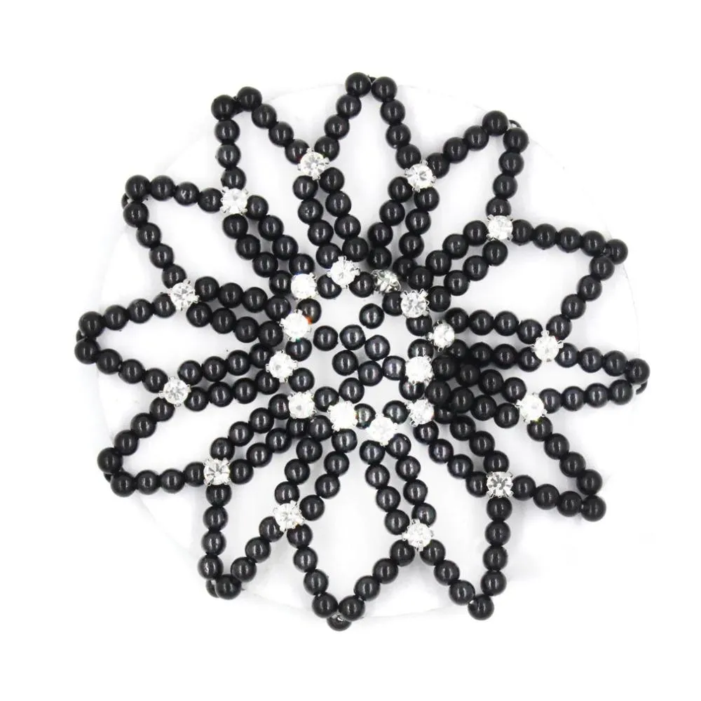 Elastic Crochet Pearls with Shiny Rhinestones Hair Bun