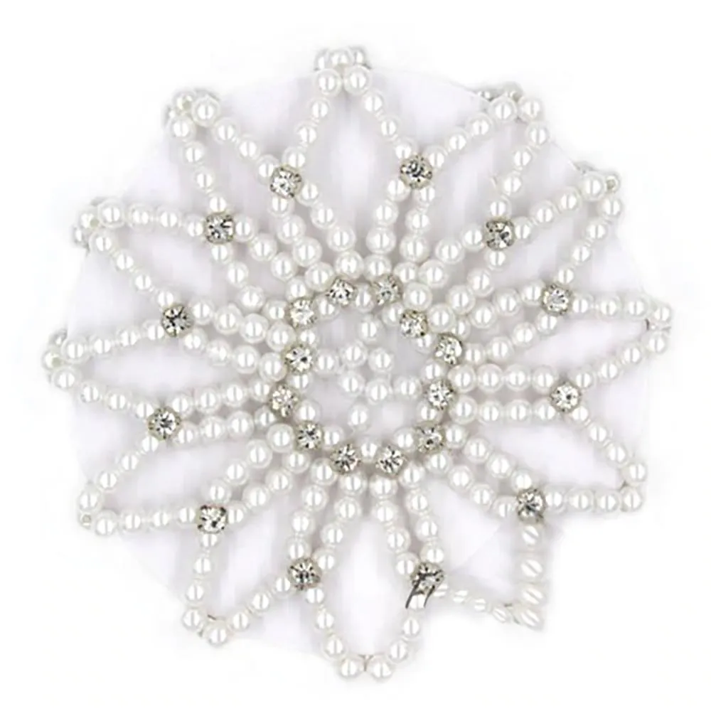 Elastic Crochet Pearls with Shiny Rhinestones Hair Bun