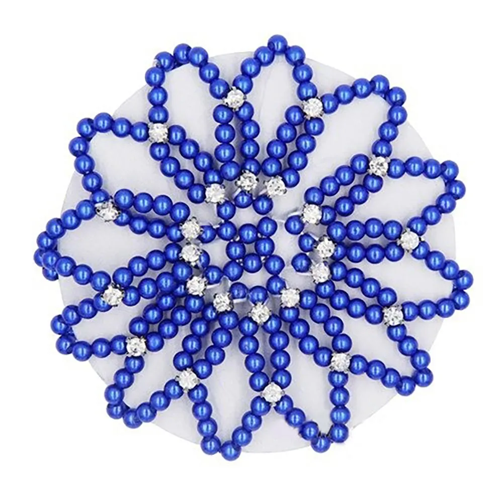 Elastic Crochet Pearls with Shiny Rhinestones Hair Bun