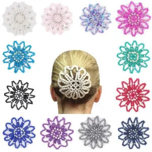 Elastic Crochet Pearls with Shiny Rhinestones Hair Bun