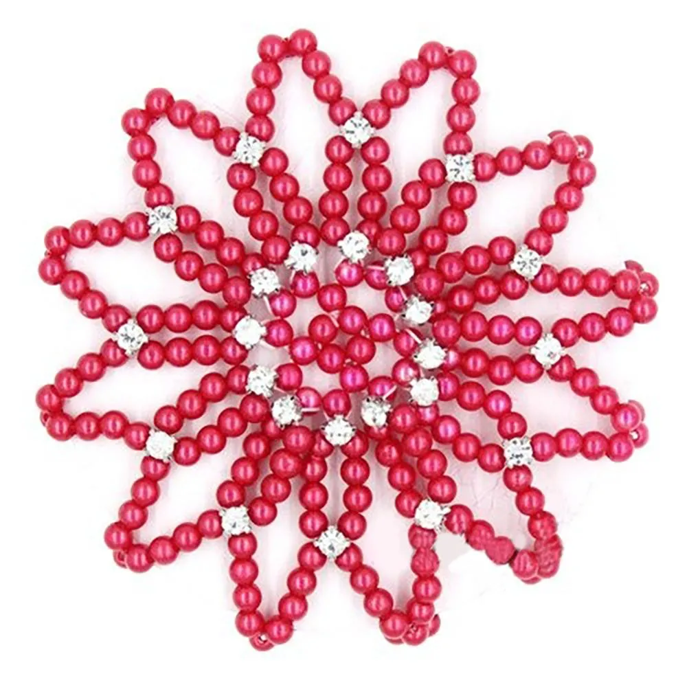 Elastic Crochet Pearls with Shiny Rhinestones Hair Bun