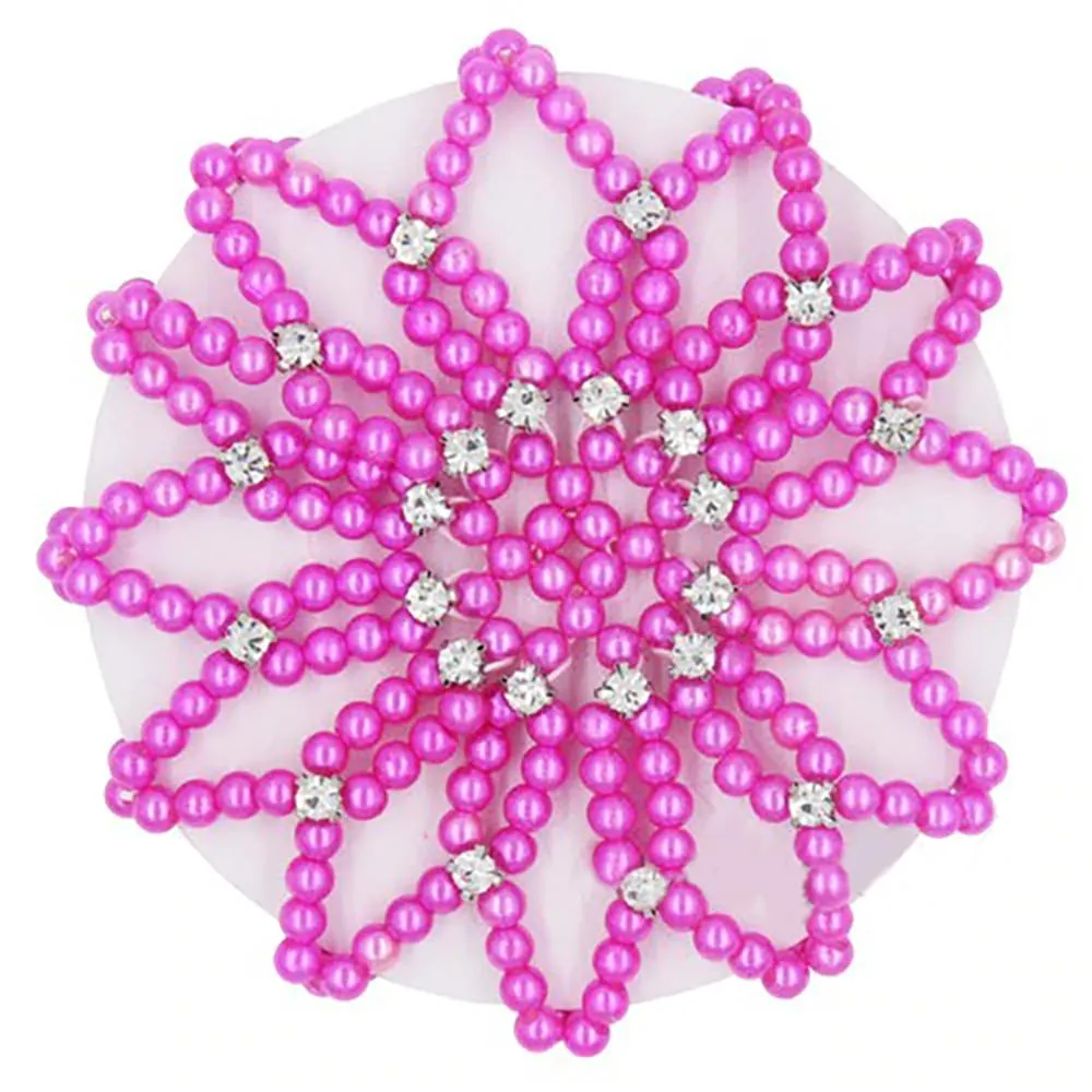 Elastic Crochet Pearls with Shiny Rhinestones Hair Bun