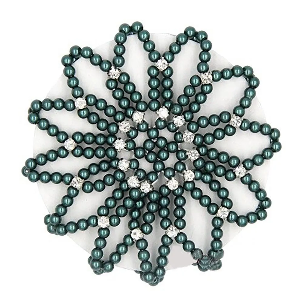Elastic Crochet Pearls with Shiny Rhinestones Hair Bun