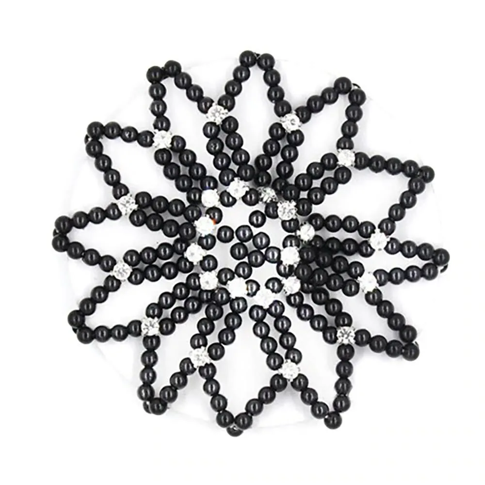 Elastic Crochet Pearls with Shiny Rhinestones Hair Bun