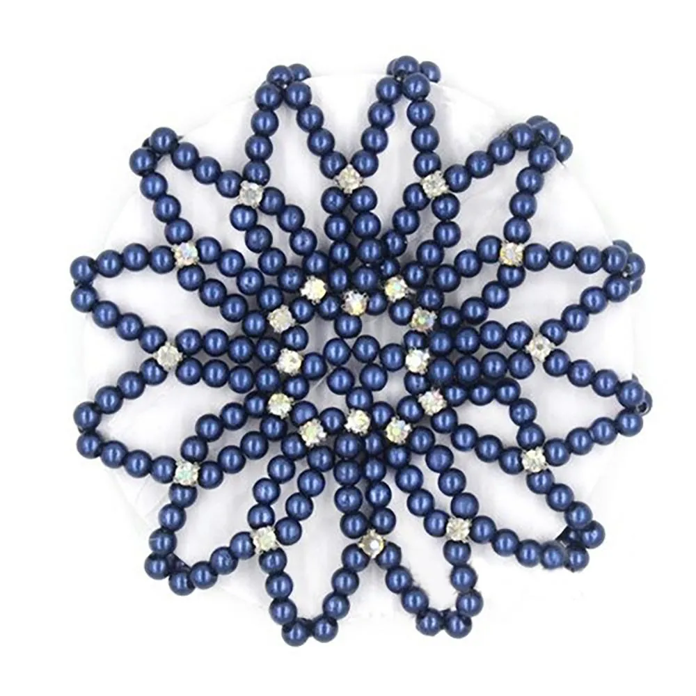 Elastic Crochet Pearls with Shiny Rhinestones Hair Bun