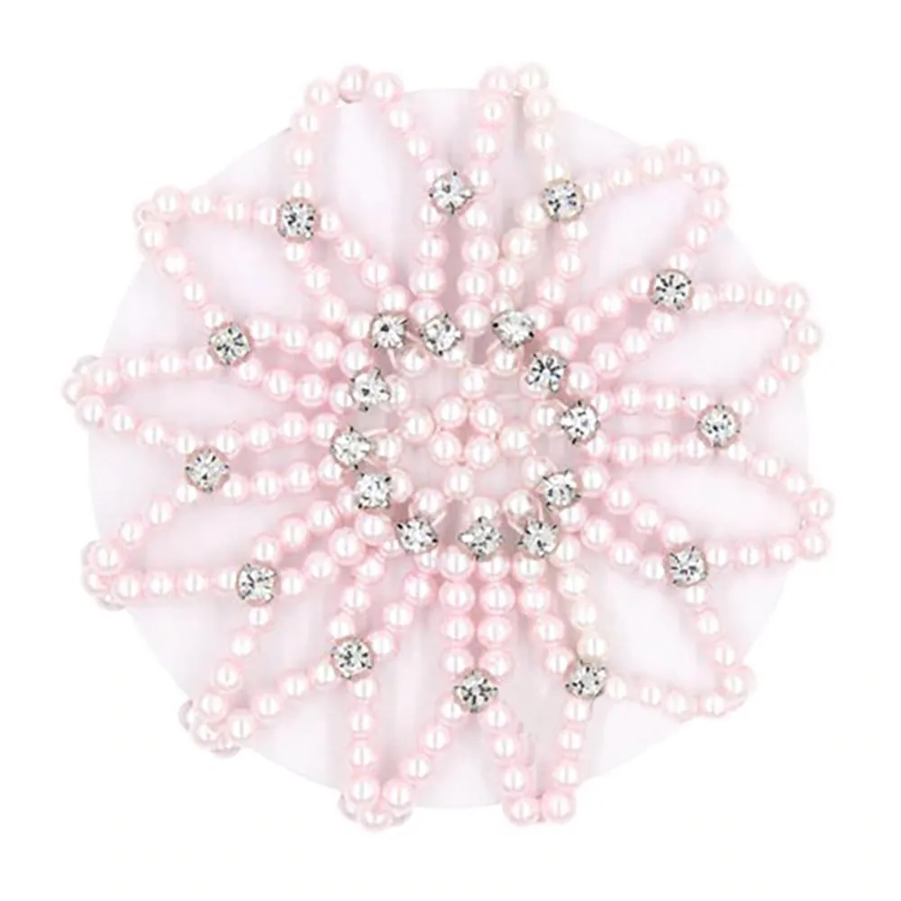 Elastic Crochet Pearls with Shiny Rhinestones Hair Bun