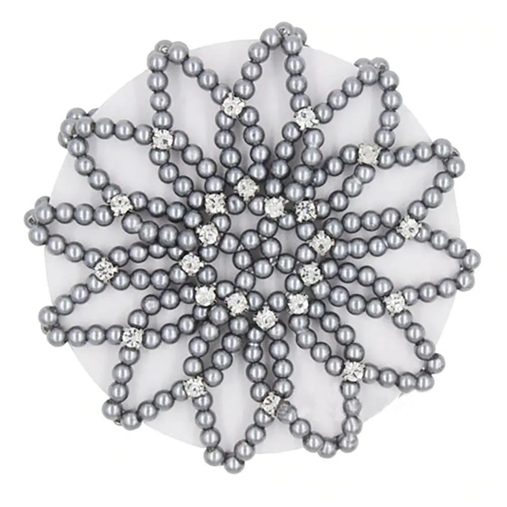 Elastic Crochet Pearls with Shiny Rhinestones Hair Bun