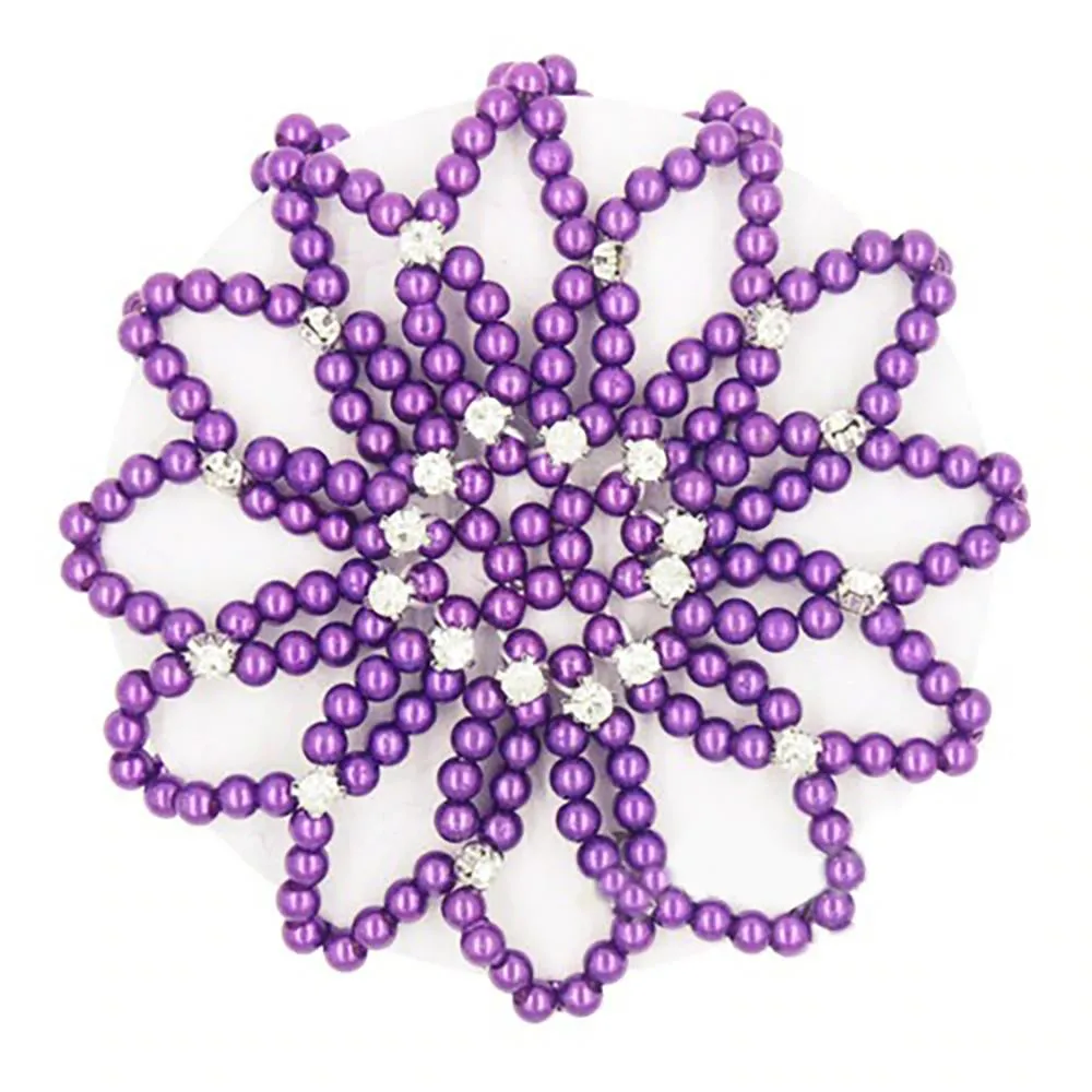 Elastic Crochet Pearls with Shiny Rhinestones Hair Bun