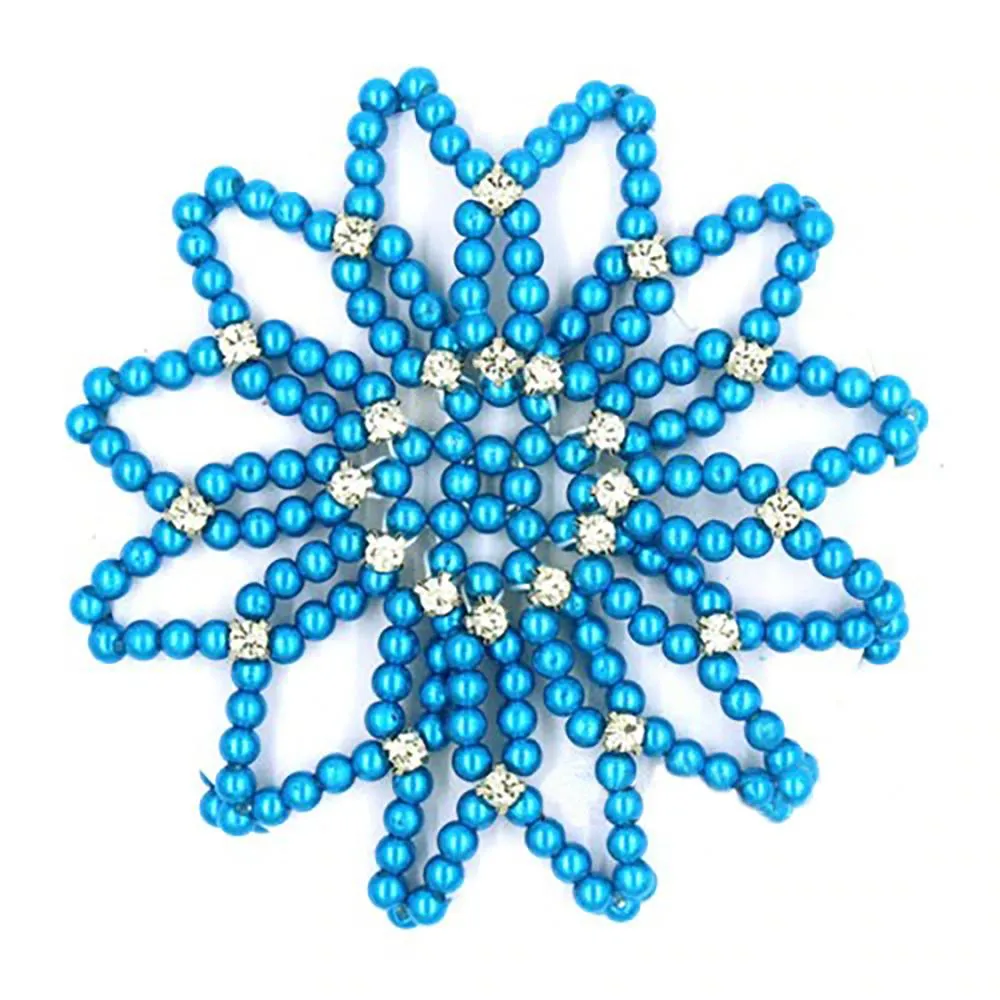 Elastic Crochet Pearls with Shiny Rhinestones Hair Bun