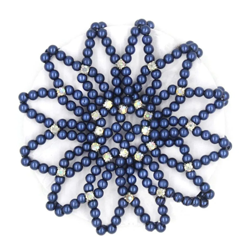 Elastic Crochet Pearls with Shiny Rhinestones Hair Bun