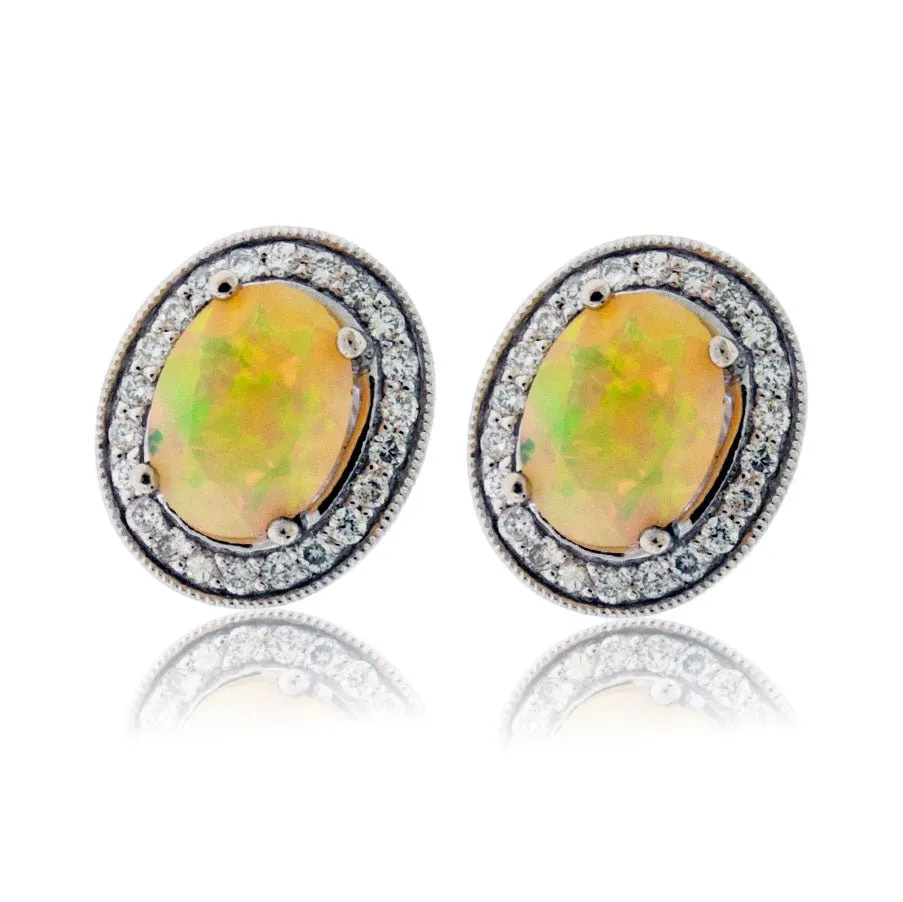 Ethiopian Opal with Diamond Halo Stud Earrings