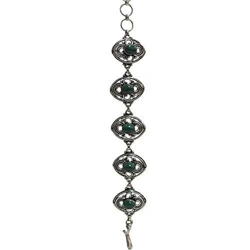 Ethnic Tribal Silver-Tone White Metal Vintage Style Chakra Yoga Malachite Stones Adjustable Bracelet