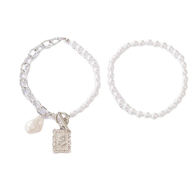 Faux Pearl Metal Chain And Anklet Set