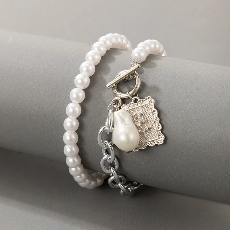 Faux Pearl Metal Chain And Anklet Set