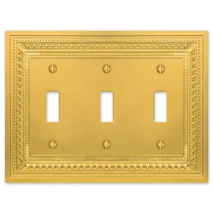 Filigree Border Satin Gold Cast - 3 Toggle Wallplate