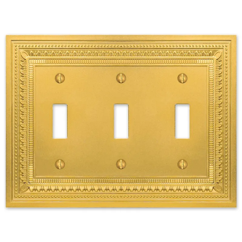 Filigree Border Satin Gold Cast - 3 Toggle Wallplate