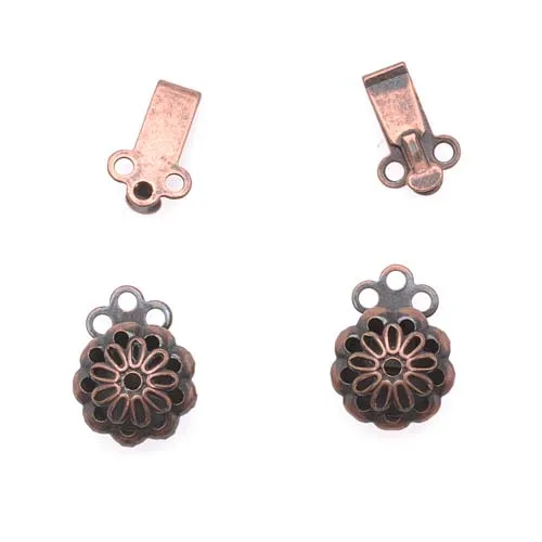 Filigree Box Clasps, 3 Strand Flower 9mm, Antiqued Copper Plated (2 Pieces)