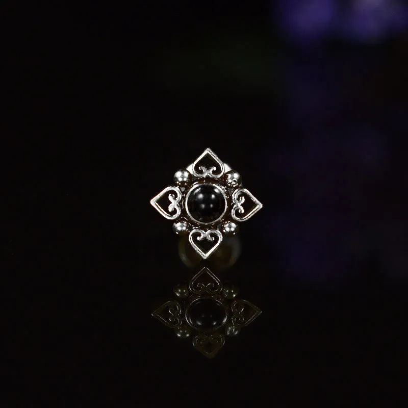 Filigree Labret with Onyx Stone