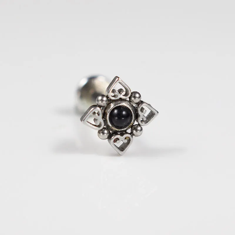 Filigree Labret with Onyx Stone