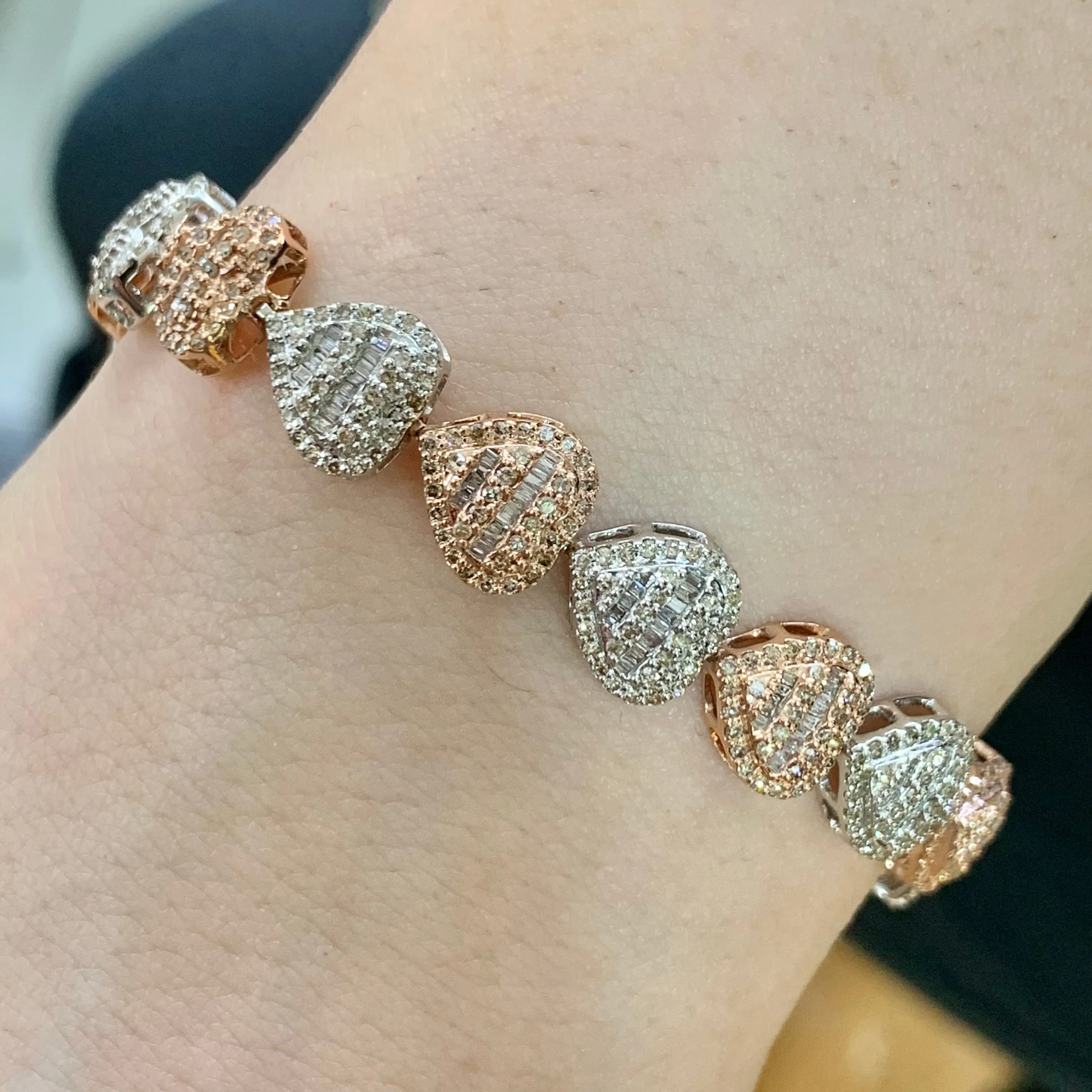 Gold and Diamond Heart Link 8.6mm Bracelet (choose your color)