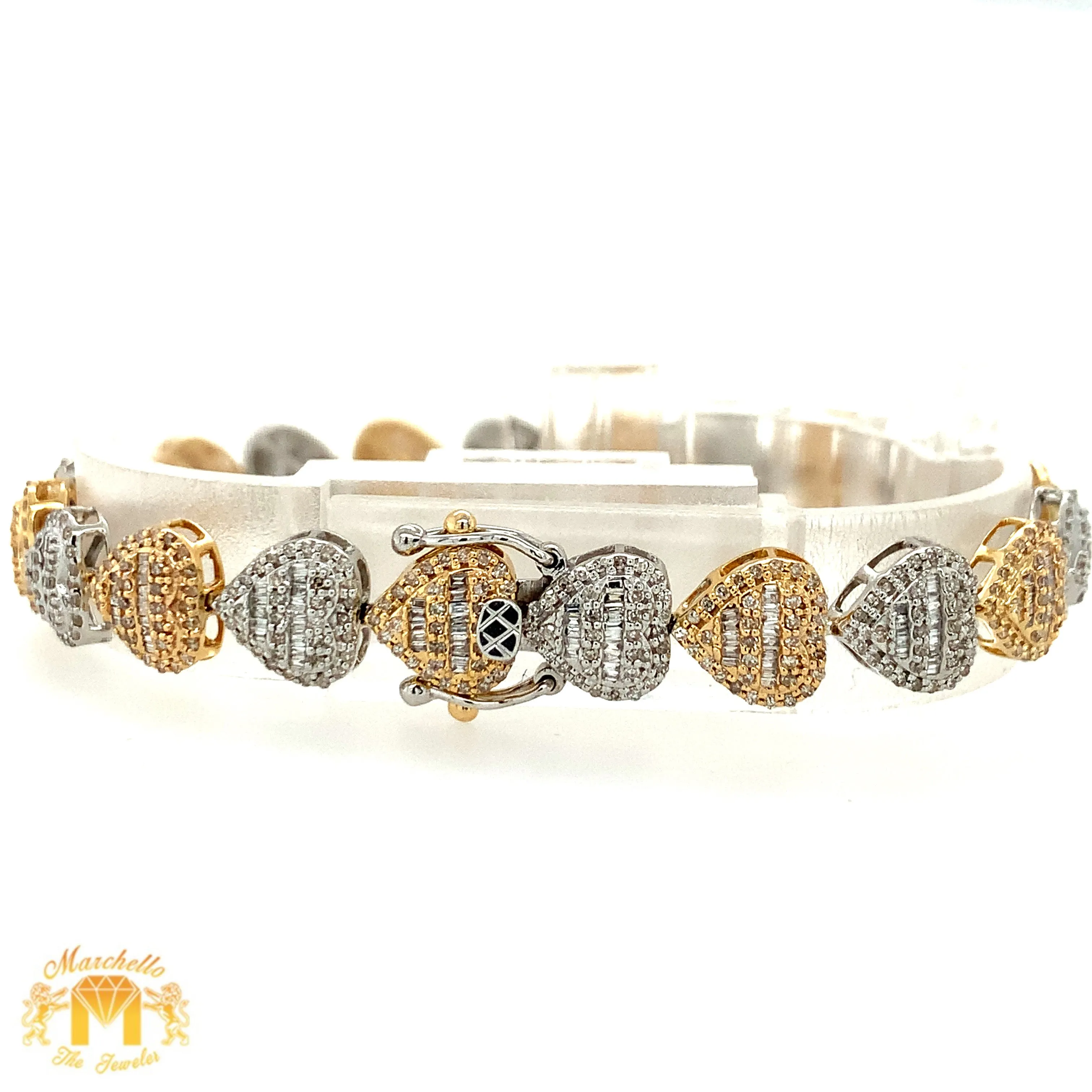 Gold and Diamond Heart Link 8.6mm Bracelet (choose your color)