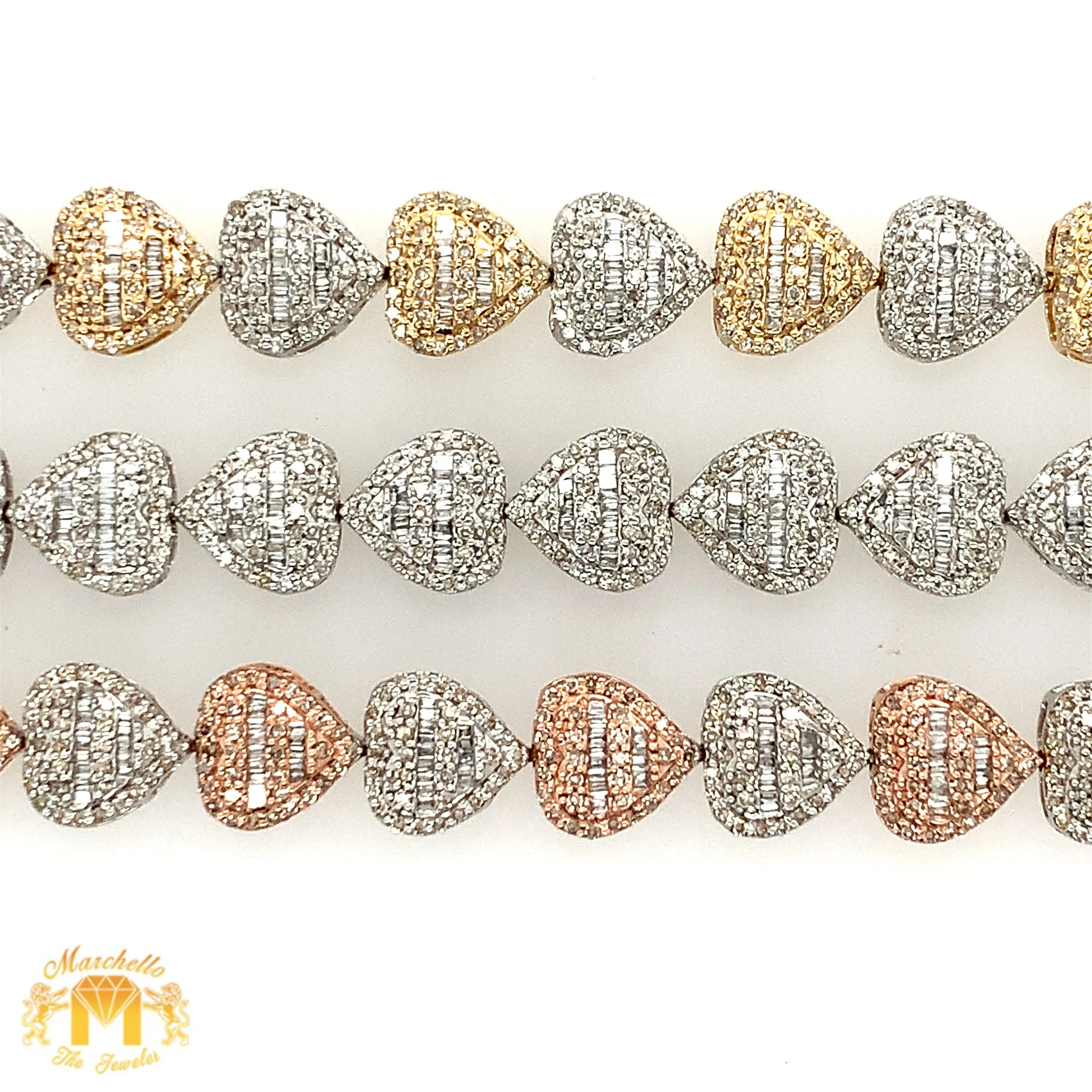 Gold and Diamond Heart Link 8.6mm Bracelet (choose your color)