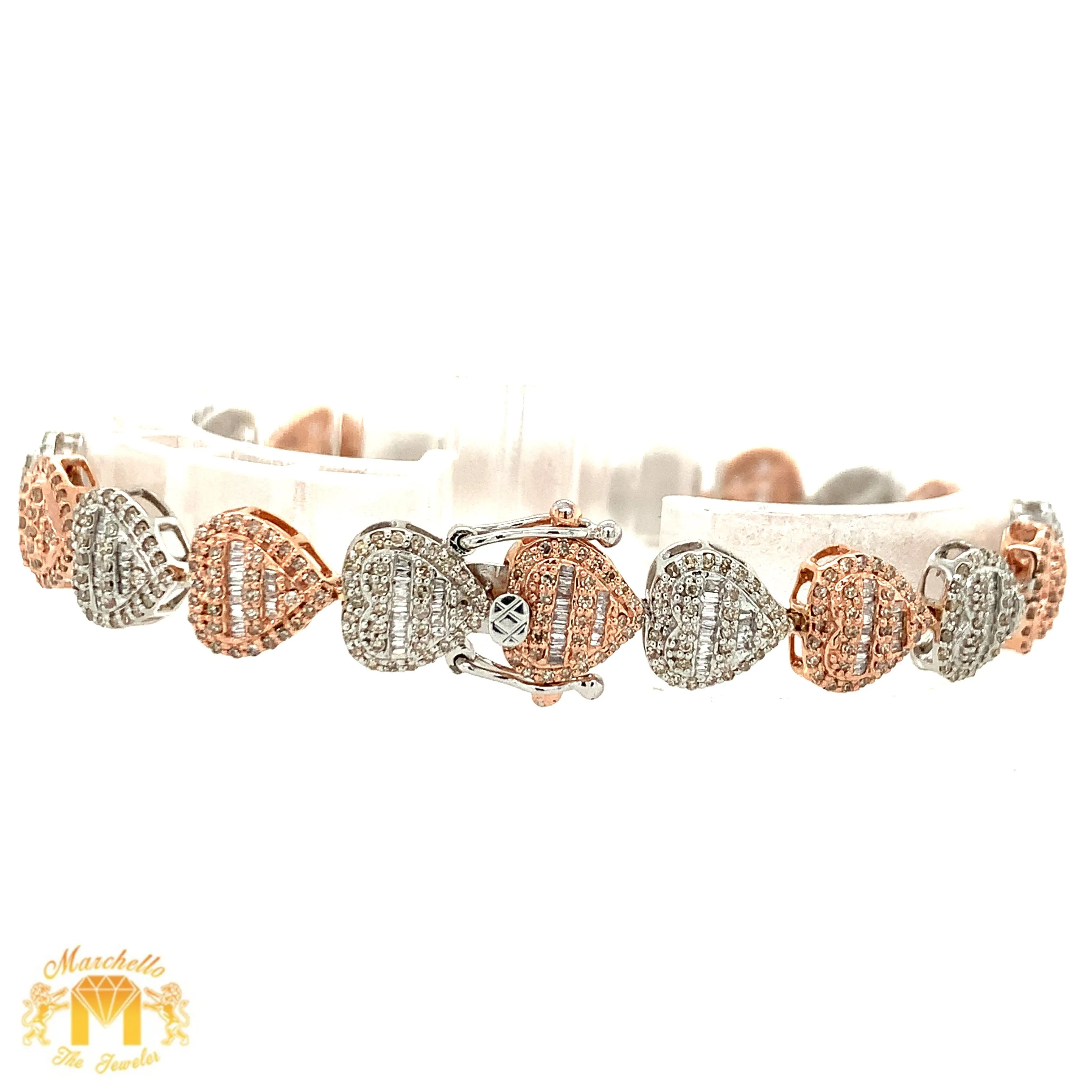 Gold and Diamond Heart Link 8.6mm Bracelet (choose your color)