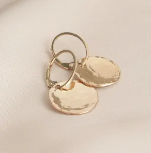 Gold Hammered Round Lever Back Earrings