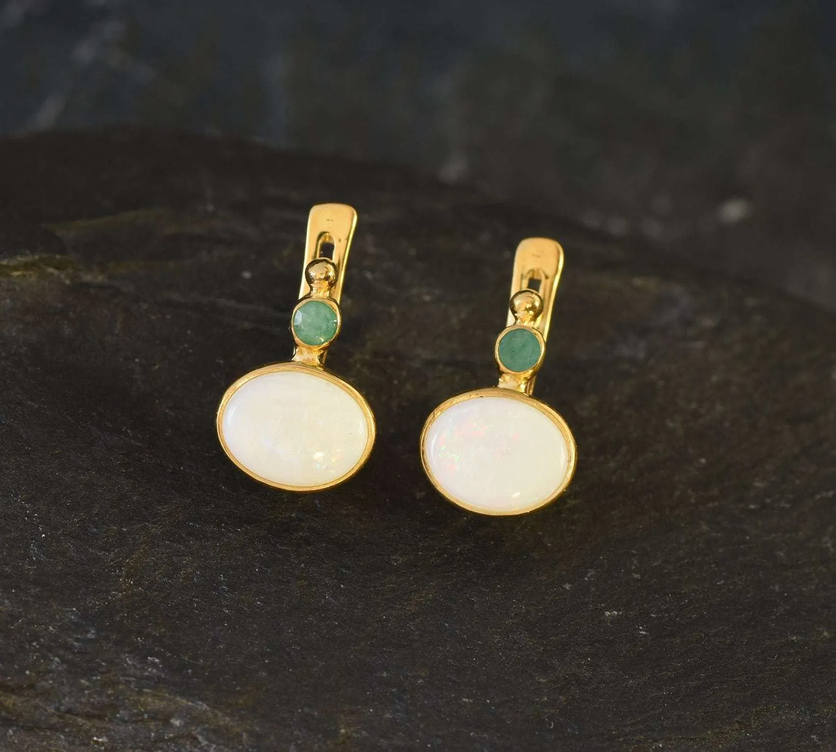 Gold Opal Earrings - Natural Australian Opal, Bridal Opal Earrings