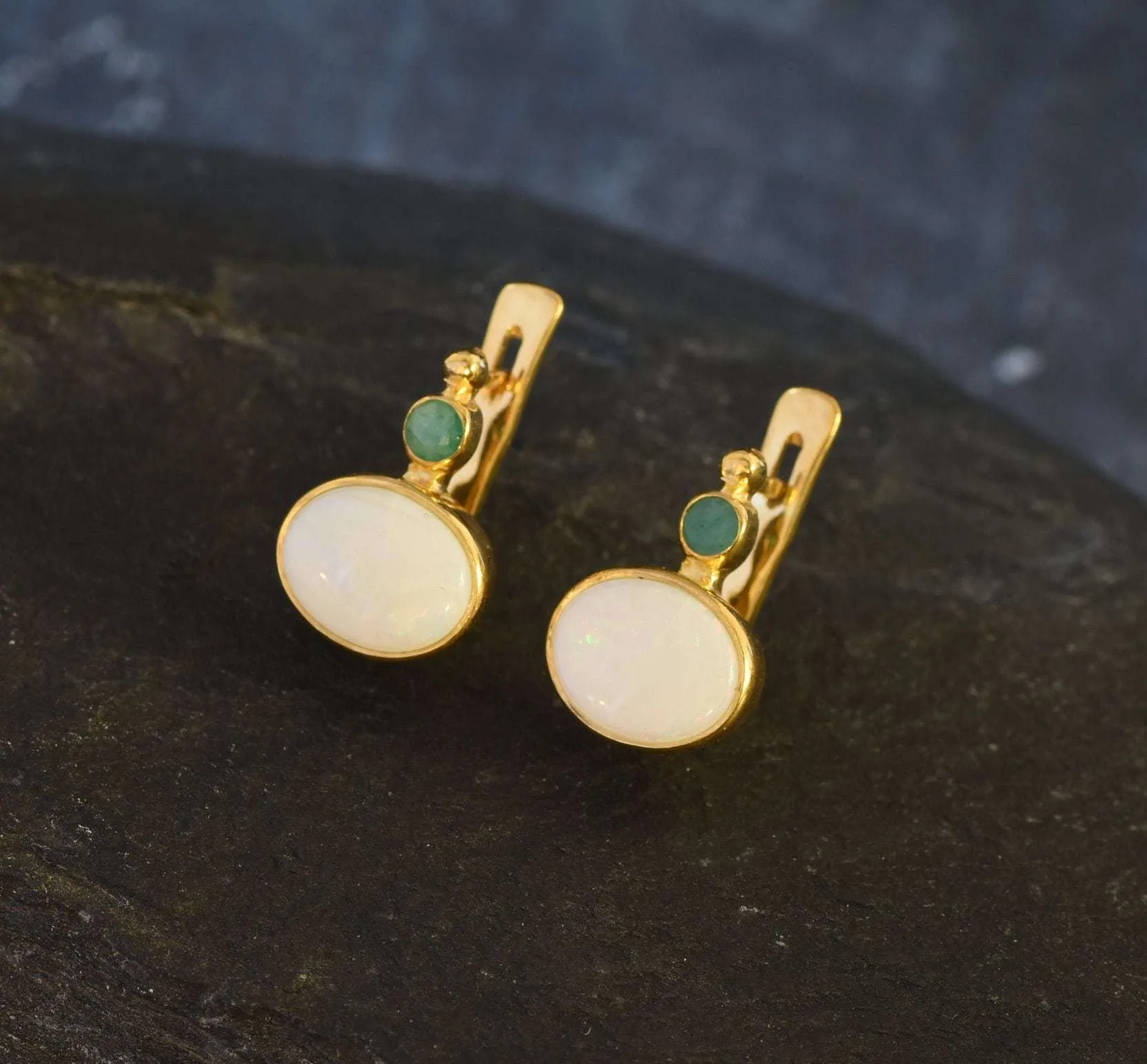 Gold Opal Earrings - Natural Australian Opal, Bridal Opal Earrings