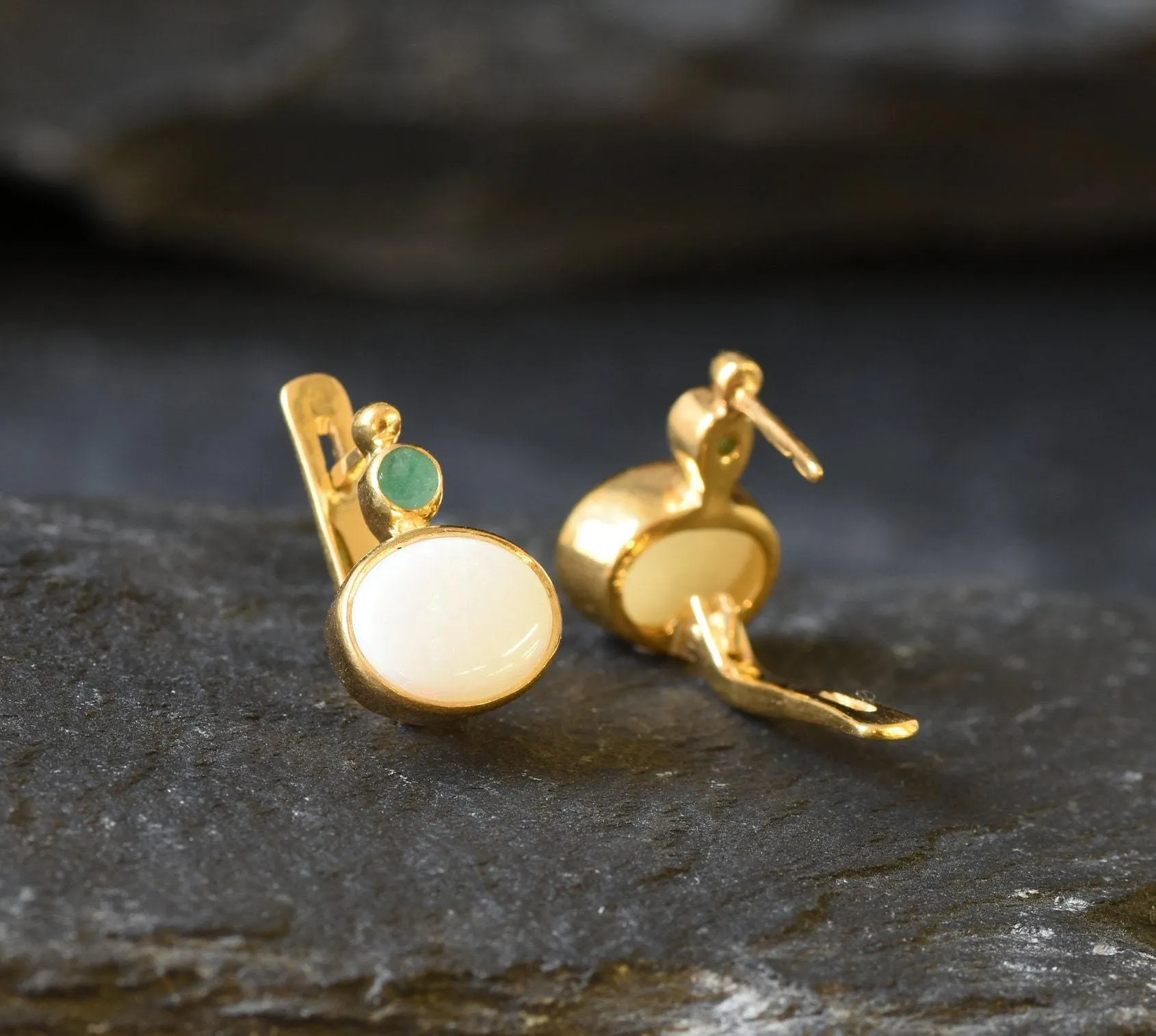 Gold Opal Earrings - Natural Australian Opal, Bridal Opal Earrings
