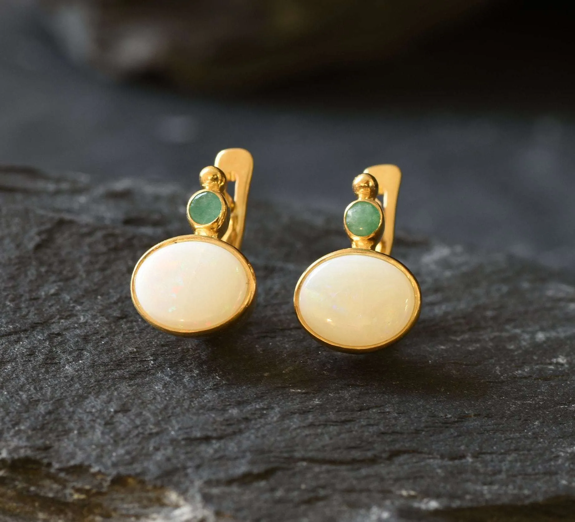 Gold Opal Earrings - Natural Australian Opal, Bridal Opal Earrings