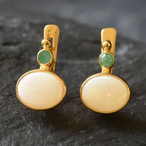 Gold Opal Earrings - Natural Australian Opal, Bridal Opal Earrings
