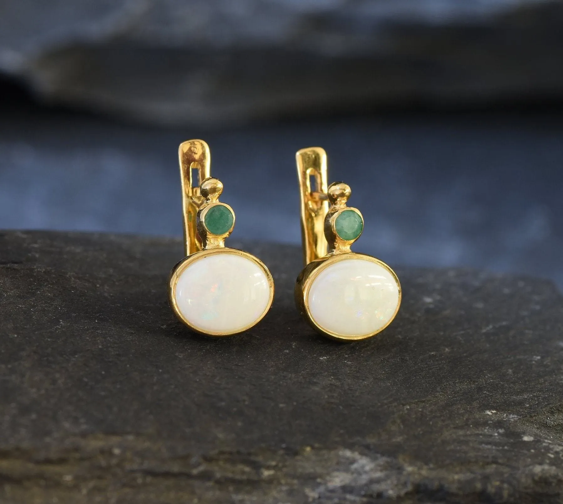 Gold Opal Earrings - Natural Australian Opal, Bridal Opal Earrings